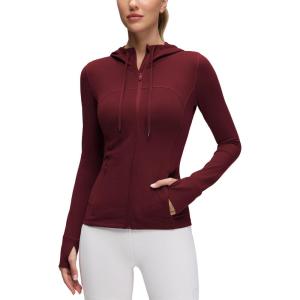 CRZ YOGA Butterluxe Hooded Athletic Jackets for Women – Full Zip Track Casual Tops with Thumb Holes Pockets(Red Merlot)