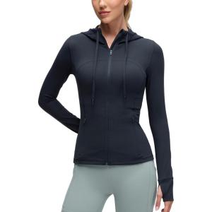 CRZ YOGA Butterluxe Hooded Athletic Jackets for Women – Full Zip Track Casual Tops with Thumb Holes Pockets(True Navy)