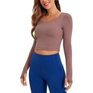 CRZ YOGA Butterluxe Long Sleeve Crop Tops for Women Slim Fit Workout Shirts Cropped Athletic Gym T-Shirts(Mauve)