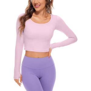 CRZ YOGA Butterluxe Long Sleeve Crop Tops for Women Slim Fit Workout Shirts Cropped Athletic Gym T-Shirts(Pink Peony)
