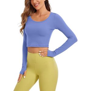 CRZ YOGA Butterluxe Long Sleeve Crop Tops for Women Slim Fit Workout Shirts Cropped Athletic Gym T-Shirts(Wild Indigo)