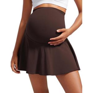 CRZ YOGA Butterluxe Maternity Flowy Tennis Skirts – High Waisted A Line Golf Athletic Casual Womens Pregnancy with Pockets(Hot Fudge Brown)