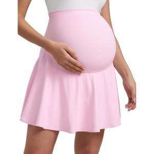 CRZ YOGA Butterluxe Maternity Flowy Tennis Skirts – High Waisted A Line Golf Athletic Casual Womens Pregnancy with Pockets(Pink Peony)