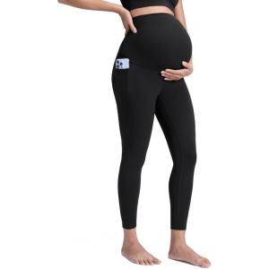 CRZ YOGA Butterluxe Maternity Leggings Pockets 25″ – Soft Workout Active Yoga Pregnancy Womens Pants Over The Belly(Black)