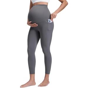CRZ YOGA Butterluxe Maternity Leggings Pockets 25″ – Soft Workout Active Yoga Pregnancy Womens Pants Over The Belly(Dark Carbon)