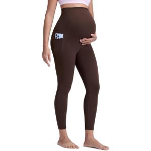 CRZ YOGA Butterluxe Maternity Leggings Pockets 25″ – Soft Workout Active Yoga Pregnancy Womens Pants Over The Belly(Hot Fudge Brown)