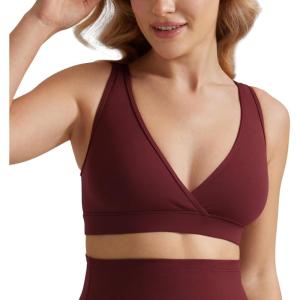 CRZ YOGA Butterluxe Maternity V Neck Nursing Bras – Wireless Sleep Breastfeeding Lounge Womens Pregnancy Bralette Comfy(Red Merlot)