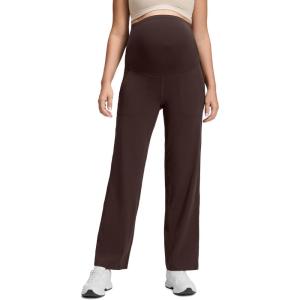 CRZ YOGA Butterluxe Maternity Wide Leg Pants Pockets 31.5″ – Over The Belly Workout Yoga Lounge Womens Pregnancy(Hot Fudge Brown)