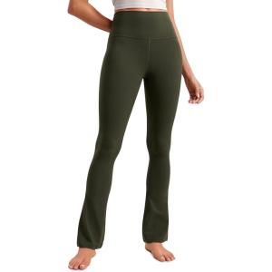 CRZ YOGA Butterluxe Mini Flared Leggings 30″/31.5″/33” – High Waist Bootcut Casual Lounge Women Yoga Pants with Pocket(Olive Green)