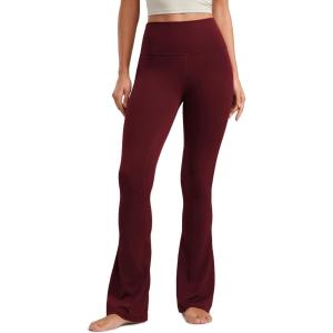 CRZ YOGA Butterluxe Mini Flared Leggings 30″/31.5″/33” – High Waist Bootcut Casual Lounge Women Yoga Pants with Pocket(Red Merlot)