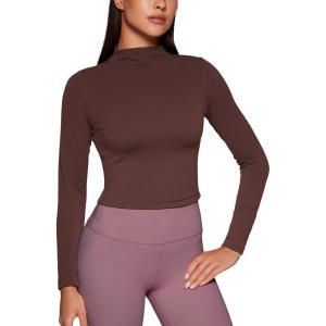 CRZ YOGA Butterluxe Mock Neck Long Sleeve Shirts for Women – Workout Casual Tops Turtleneck Crop Slim Fall Base Layer(Taupe)