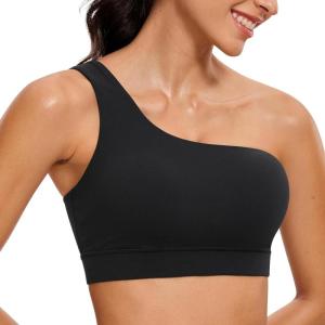CRZ YOGA Butterluxe One Shoulder Sports Bras for Women – Sleeveless One Strap Low Impact Asymmetrical Workout Yoga Tops(Black)