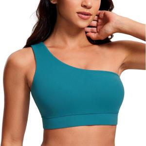 CRZ YOGA Butterluxe One Shoulder Sports Bras for Women – Sleeveless One Strap Low Impact Asymmetrical Workout Yoga Tops(Borealis Green)
