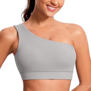 CRZ YOGA Butterluxe One Shoulder Sports Bras for Women – Sleeveless One Strap Low Impact Asymmetrical Workout Yoga Tops(Gull Gray)