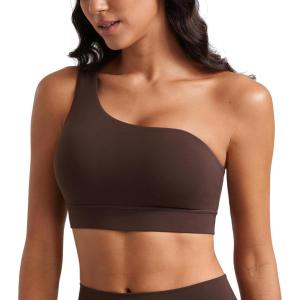 CRZ YOGA Butterluxe One Shoulder Sports Bras for Women – Sleeveless One Strap Low Impact Asymmetrical Workout Yoga Tops(Hot Fudge Brown)