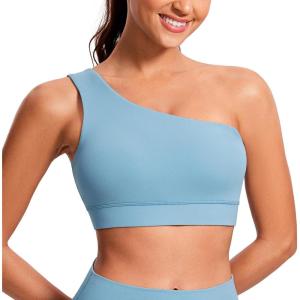 CRZ YOGA Butterluxe One Shoulder Sports Bras for Women – Sleeveless One Strap Low Impact Asymmetrical Workout Yoga Tops(Pure Blue)