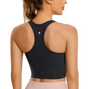 CRZ YOGA Butterluxe Racerback Crop Tank Tops for Women – Padded Y-Back Longline Sports Bras Scoop Neck Workout Yoga(Black)