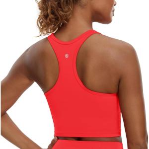 CRZ YOGA Butterluxe Racerback Crop Tank Tops for Women – Padded Y-Back Longline Sports Bras Scoop Neck Workout Yoga(Deep Red)
