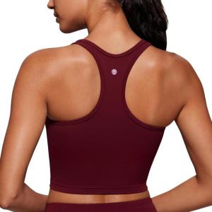 CRZ YOGA Butterluxe Racerback Crop Tank Tops for Women – Padded Y-Back Longline Sports Bras Scoop Neck Workout Yoga(Red Merlot)