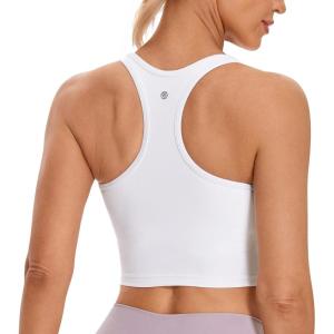 CRZ YOGA Butterluxe Racerback Crop Tank Tops for Women – Padded Y-Back Longline Sports Bras Scoop Neck Workout Yoga(White)