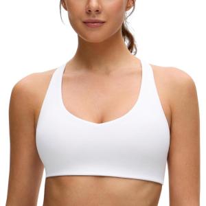CRZ YOGA Butterluxe Racerback Sports Bras for Women – V Neck Supportive Padded Wireless Athletic Yoga Crop Top(White)