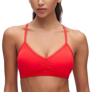 CRZ YOGA Butterluxe Ruched Sports Bras for Women – V Neck Spaghetti Thin Strap Y Back Wireless Padded Yoga Crop Top(Deep Red)