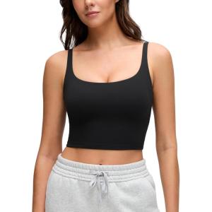 CRZ YOGA Butterluxe Soft Double Lined Cami Tank Tops for Women – Yoga Casual Going Out Crop Square Neck Sleeveless Shirts(Black)