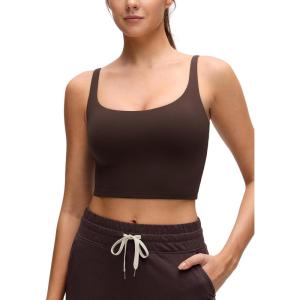 CRZ YOGA Butterluxe Soft Double Lined Cami Tank Tops for Women – Yoga Casual Going Out Crop Square Neck Sleeveless Shirts(Hot Fudge Brown)