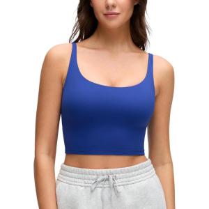 CRZ YOGA Butterluxe Soft Double Lined Cami Tank Tops for Women – Yoga Casual Going Out Crop Square Neck Sleeveless Shirts(Waves Blue)