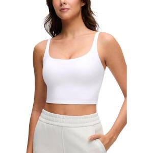 CRZ YOGA Butterluxe Soft Double Lined Cami Tank Tops for Women – Yoga Casual Going Out Crop Square Neck Sleeveless Shirts(White)