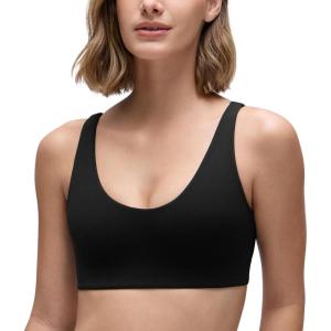 CRZ YOGA Butterluxe Soft Double Lined Sports Bras for Women – Scoop Neck Adjustable Straps Yoga Crop Top Non Padded(Black)