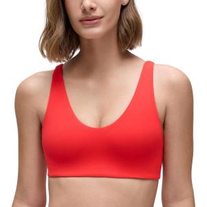 CRZ YOGA Butterluxe Soft Double Lined Sports Bras for Women – Scoop Neck Adjustable Straps Yoga Crop Top Non Padded(Deep Red)