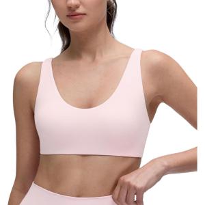 CRZ YOGA Butterluxe Soft Double Lined Sports Bras for Women – Scoop Neck Adjustable Straps Yoga Crop Top Non Padded(Strawberry Pink)