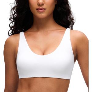 CRZ YOGA Butterluxe Soft Double Lined Sports Bras for Women – Scoop Neck Adjustable Straps Yoga Crop Top Non Padded(White)