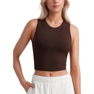 CRZ YOGA Butterluxe Soft Double Lined Tank Tops for Women – Yoga Workout Casual Going Out High Neck Basic Sleeveless Shirt(Hot Fudge Brown)