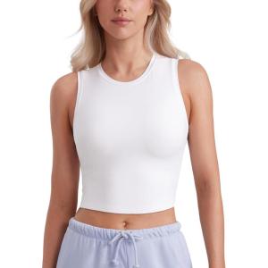 CRZ YOGA Butterluxe Soft Double Lined Tank Tops for Women – Yoga Workout Casual Going Out High Neck Basic Sleeveless Shirt(White)