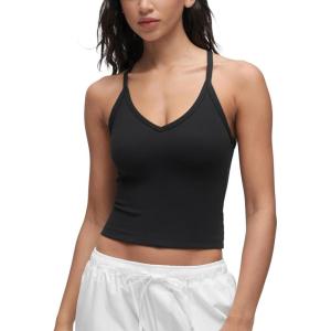 CRZ YOGA Butterluxe Soft Double Lined V Neck Tank Tops for Women – Yoga Casual Camisole Racerback Tight Sleeveless Shirt(Black)