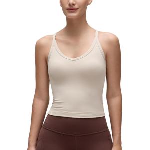 CRZ YOGA Butterluxe Soft Double Lined V Neck Tank Tops for Women – Yoga Casual Camisole Racerback Tight Sleeveless Shirt(Mojave Tan)