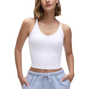 CRZ YOGA Butterluxe Soft Double Lined V Neck Tank Tops for Women – Yoga Casual Camisole Racerback Tight Sleeveless Shirt(White)