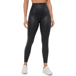 CRZ YOGA Butterluxe Super High Waist Leggings 25″- Buttery Soft Womens Yoga Pants Workout Over Belly(Faux Leather Black)
