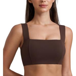CRZ YOGA Butterluxe Wide Straps Sports Bras for Women – Square Neck Padded Open Back Camisole Yoga Crop Top(Hot Fudge Brown)