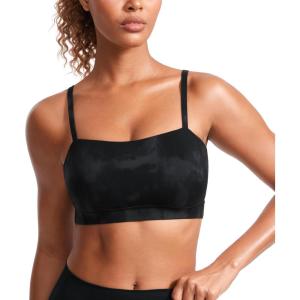 CRZ YOGA Butterluxe Womens Adjustable Spaghetti Thin Strap Sports Bra – Padded Wireless Square Neck Workout Yoga Clothes(Black Tie Dye Flowers)