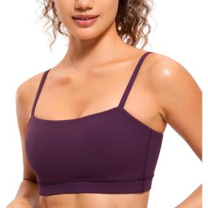 CRZ YOGA Butterluxe Womens Adjustable Spaghetti Thin Strap Sports Bra – Padded Wireless Square Neck Workout Yoga Clothes(Deep Purple)