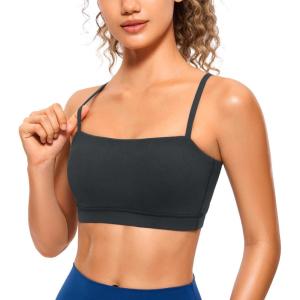 CRZ YOGA Butterluxe Womens Adjustable Spaghetti Thin Strap Sports Bra – Padded Wireless Square Neck Workout Yoga Clothes(Melanite)