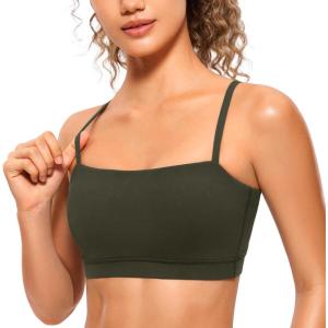 CRZ YOGA Butterluxe Womens Adjustable Spaghetti Thin Strap Sports Bra – Padded Wireless Square Neck Workout Yoga Clothes(Olive Green)