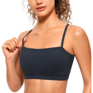 CRZ YOGA Butterluxe Womens Adjustable Spaghetti Thin Strap Sports Bra – Padded Wireless Square Neck Workout Yoga Clothes(True Navy)