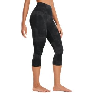 CRZ YOGA Butterluxe Yoga Capris Leggings 19” – High Waisted Workout Buttery Soft Athletic Lounge Womens Crop Pants(Black Tie Dye Flowers)