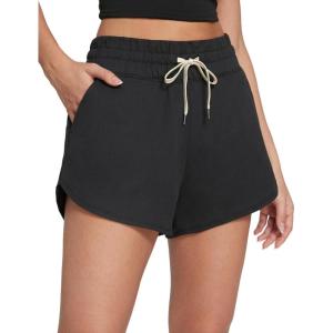 CRZ YOGA Cloud Jersey Dolphin Sweat Shorts for Women 3″ – High Waisted for Casual Athletic Lounge with Pockets(Black)