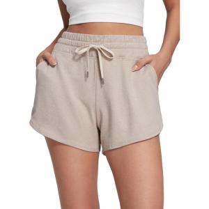 CRZ YOGA Cloud Jersey Dolphin Sweat Shorts for Women 3″ – High Waisted for Casual Athletic Lounge with Pockets(Mojave Tan)