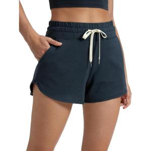 CRZ YOGA Cloud Jersey Dolphin Sweat Shorts for Women 3″ – High Waisted for Casual Athletic Lounge with Pockets(True Navy)
